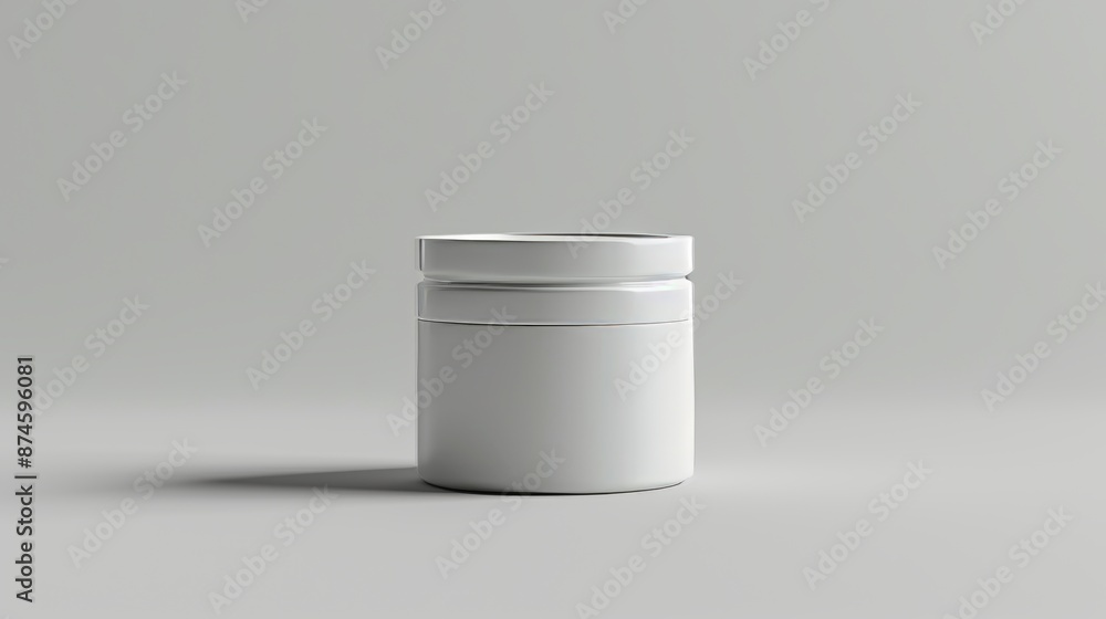 3D rendering of a white cylindrical container with a minimalist design, set against a clean white background, suitable for product mockups 3D rendering of a white cylindrical container with a minimalist design, set against a clean white background, suitable for product mockups