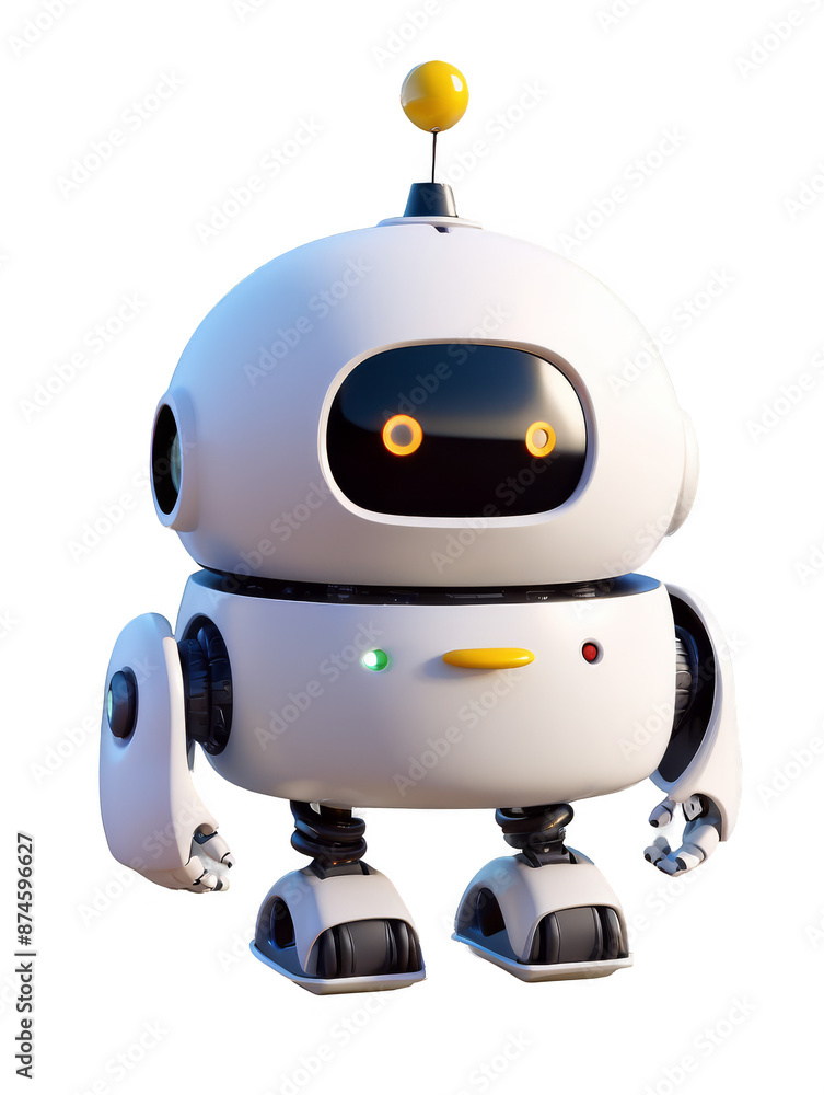 Cute robot with big eyes and a friendly smile. Transparent background. AI. Cute robot with big eyes and a friendly smile. Transparent background. AI.