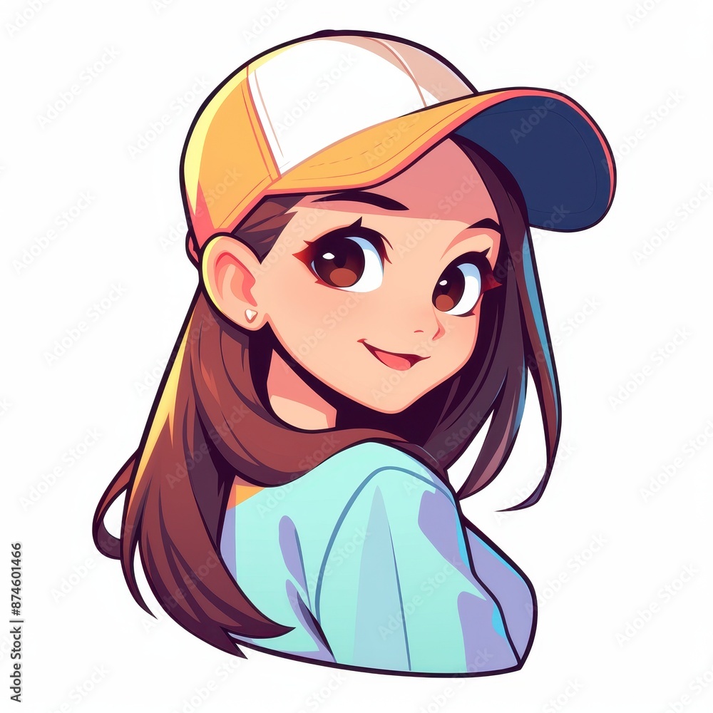 Cute Anime Girl with Brown Hair and Cap Cute Anime Girl with Brown Hair and Cap