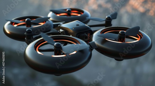 The three propellers of the drone are made of flexible plastic allowing them to bend slightly upon impact to prevent damage. They are each mounted at a slightly different angle creating photo