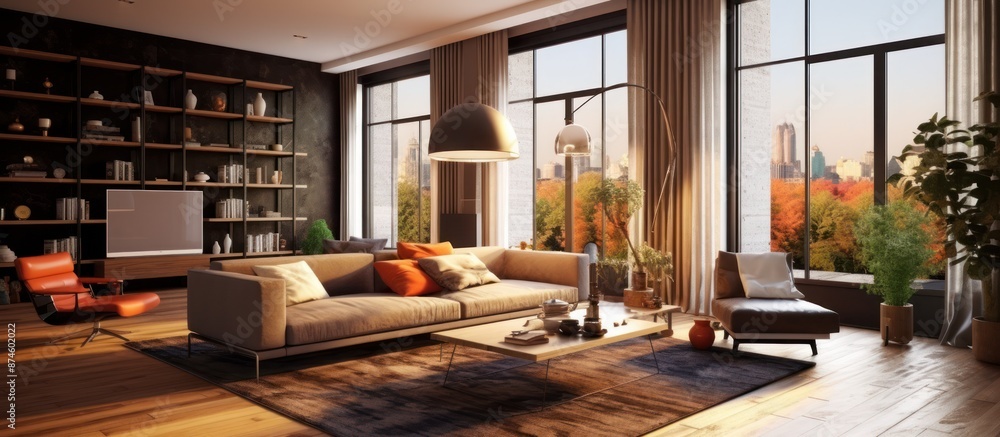 Modern Living Room with Stunning City View Modern Living Room with Stunning City View