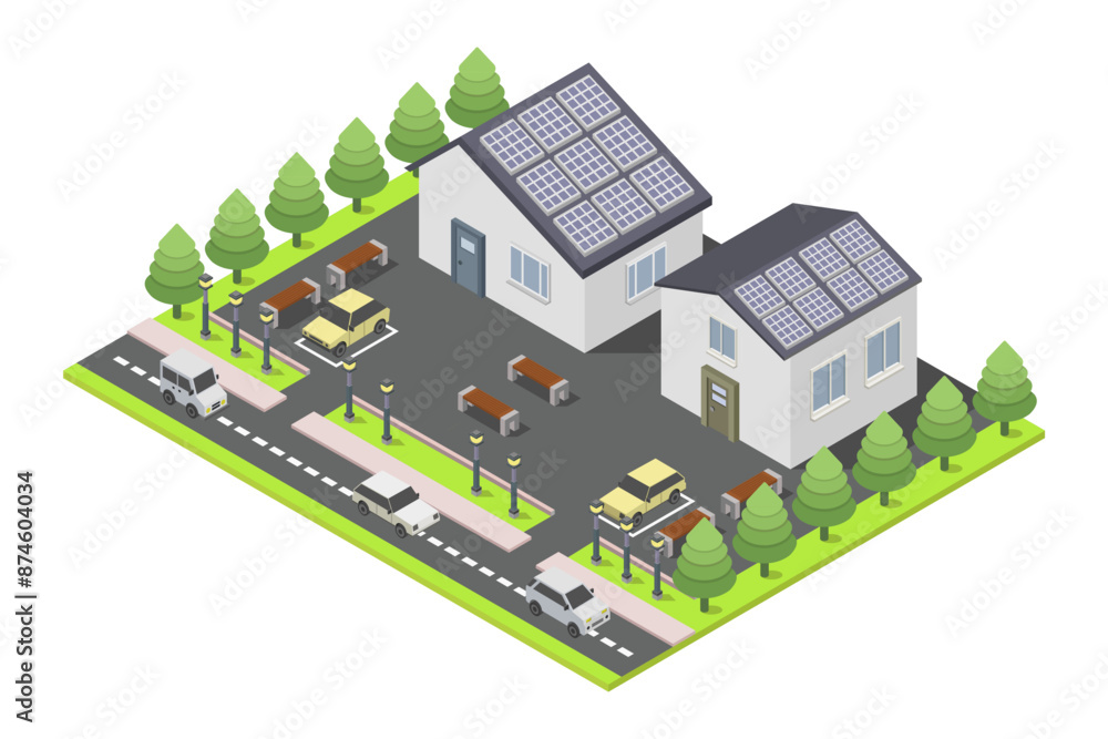 House use solar cell isometric House use solar cell isometric