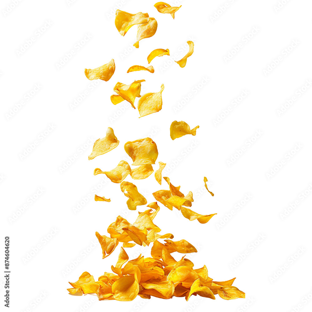 Naklejka premium Falling potato chips isolated on white background