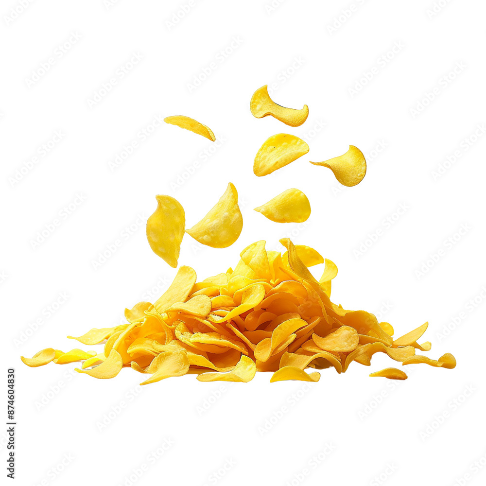 Fototapeta premium Falling potato chips isolated on white background