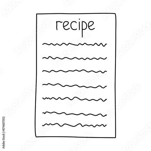 Hand drawn stylized cooking recipe card or template, doodle style vector outline for coloring book