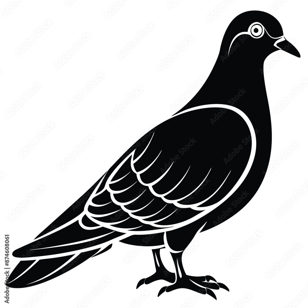 Obraz premium Pigeon Silhouette vector illustration black and white 