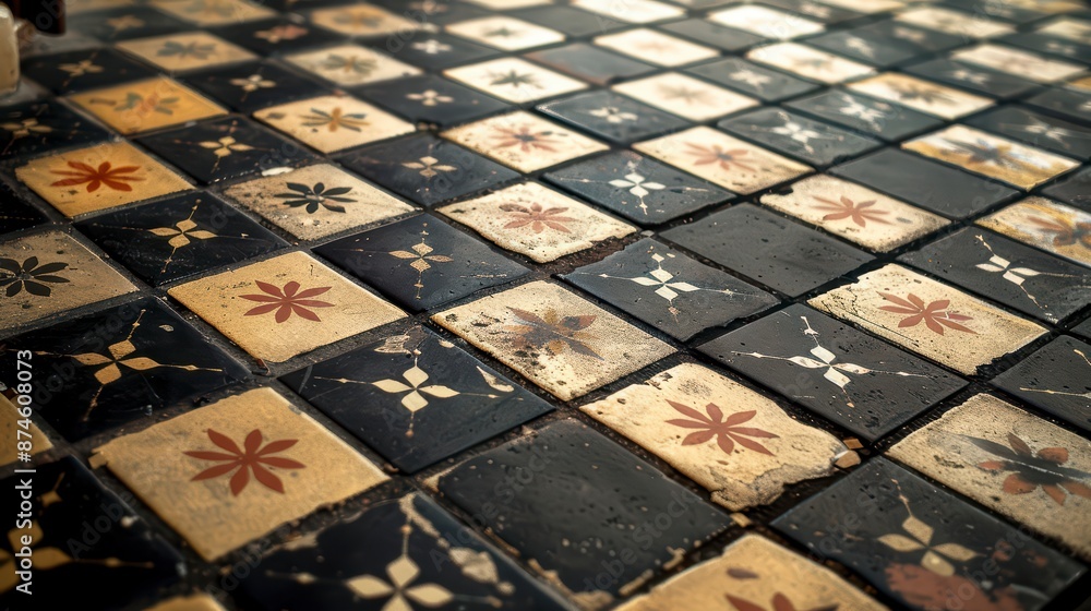 A photograph of a patterned tile floor A photograph of a patterned tile floor