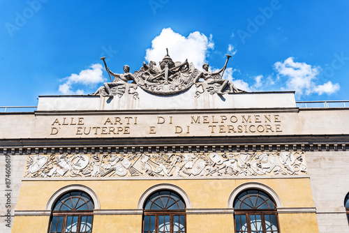 Photography Facade of Teatro Argentina, an opera house and theatre located in Largo di Torre Argentina, one of the oldest theatres erected in 18th century, in Rome, Italy