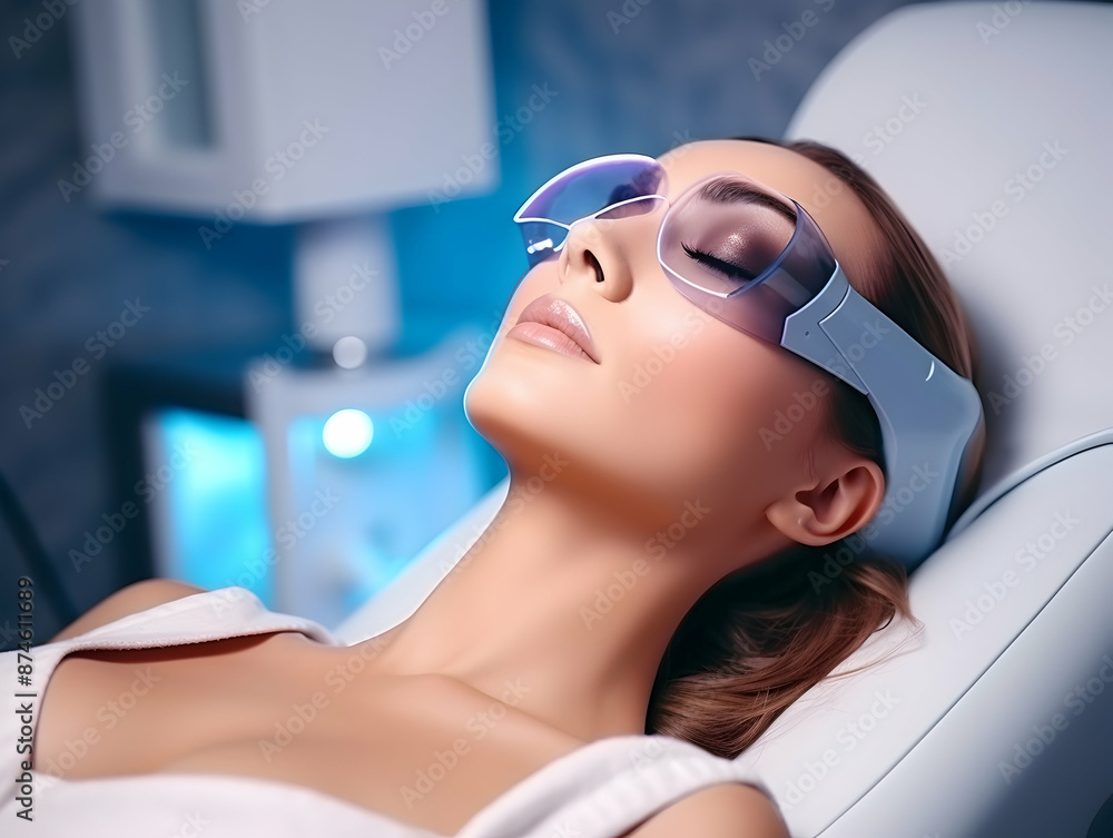 Fototapeta premium Laser Treatment, Laser epilation and cosmetology, ultrasound face treatment in medical spa center, Doctor doing laser face and hair removal treatment, skin care concept by using laser