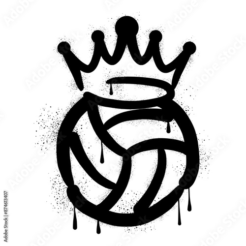 Volleyball and crown with black spray paint graffiti style