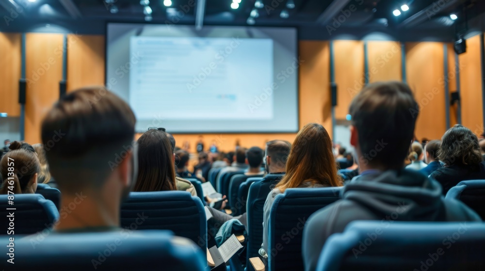 Rear view of audience in conference or seminar room generative ai Rear view of audience in conference or seminar room generative ai