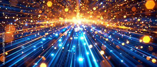 Wallpaper Mural Abstract blue light speed background with rays of white and orange lights, dark sky. Torontodigital.ca