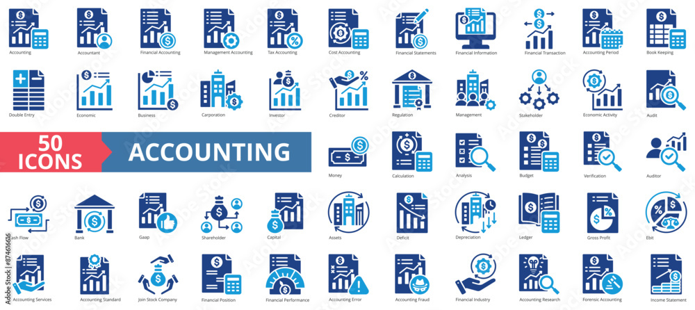 Accounting icon collection set. Containing economy, business, financial ...