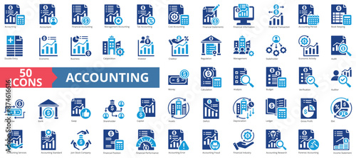 Accounting icon collection set. Containing economy, business, financial, management, tax, transaction, calculation icon. Simple flat vector illustration.