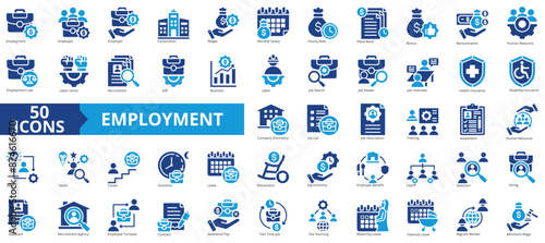 Employment icon collection set. Containing recruitment, job, business, labor, job search, corporation, human resources icon. Simple flat vector illustration.