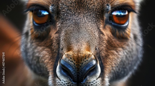 Close-up of a kangaroo's gentle eyes, revealing the depth and curiosity of these iconic marsupials