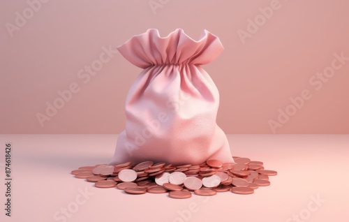 Bag with gold coins in minimalism style, money, currency, bitcoin