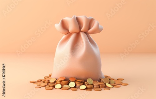 Bag with gold coins in minimalism style, money, currency, bitcoin