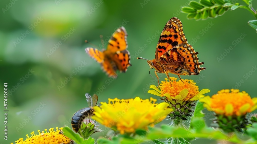 Obraz premium Insects such as butterflies, bees or beetles in their natural habitat generative ai