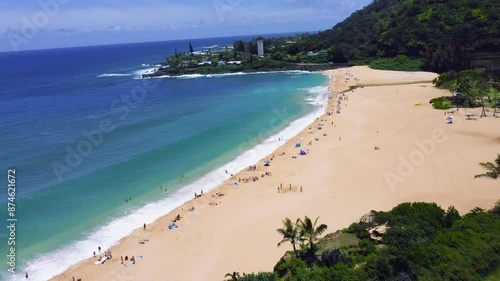 4K drone video of the island of Hawaii over the beaches of Lihue, Kauai. Near Waikiki Beach, Na Pali Coast, Haleakala National Park, Moloka'i's Kalaupapa photo