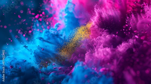 Magenta, goldfinch yellow, and sea blue grainy effect, deep and vibrant for impactful visual displays © LOVE ALLAH LOVE