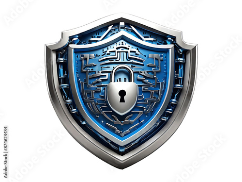 A sleek and modern 3D internet security badge isolated on a white or transparent background.  