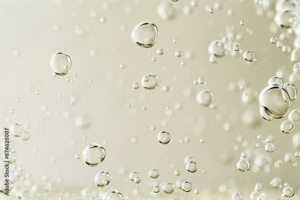 custom made wallpaper toronto digitalClose-up of beige transparent bubbles in oil or collagen serum, showing cosmetic product molecules on a neutral background.	