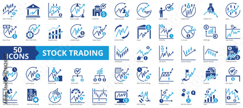 Stock trading icon collection set. Containing exchange, stock market, shareholder, investor, broker, stock trader, capital icon. Simple flat vector illustration.