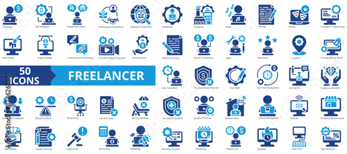 Freelancer icon collection set. Containing self employed, independent work, professional, website, worker, industries, skills icon. Simple flat vector illustration.