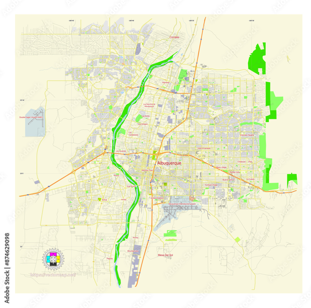 Fototapeta premium Albuquerque New Mexico US Street Map SVG editable Vector