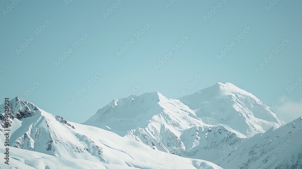 Obraz premium A snowy mountain range against a blue sky.