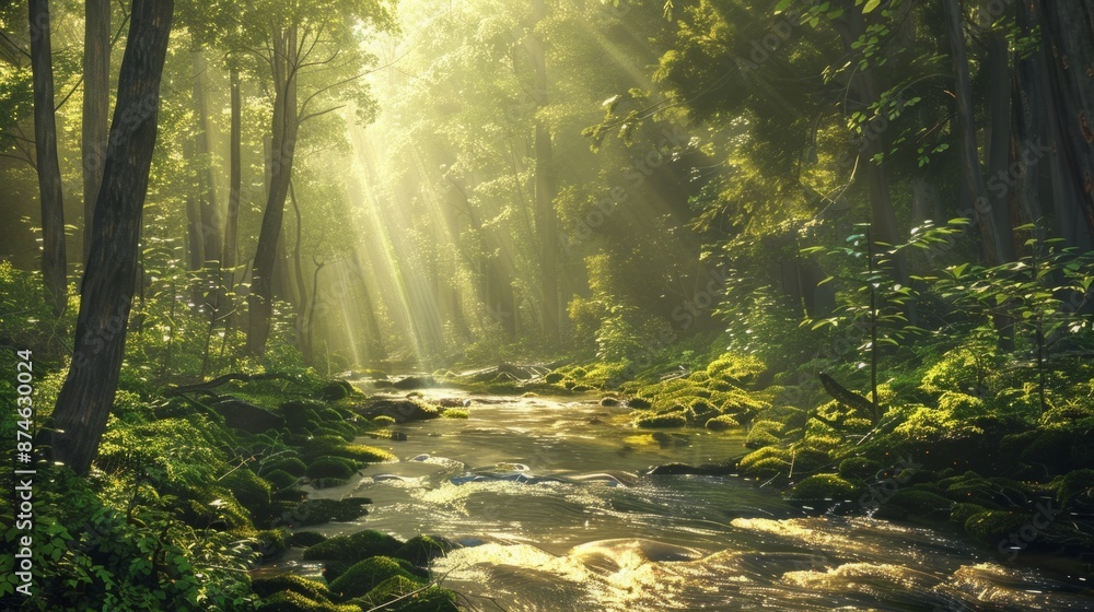 Obraz premium river winding through the forest generative ai