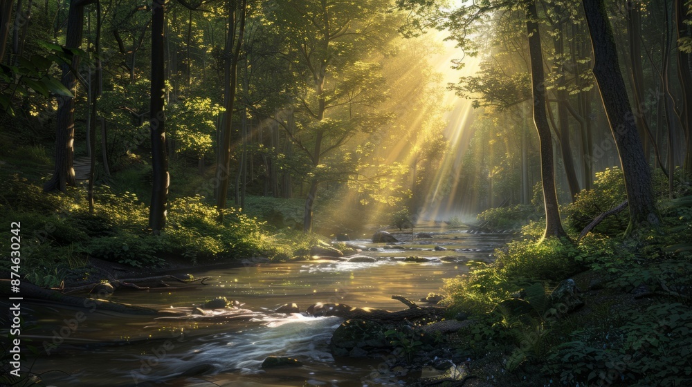 Fototapeta premium river winding through the forest generative ai