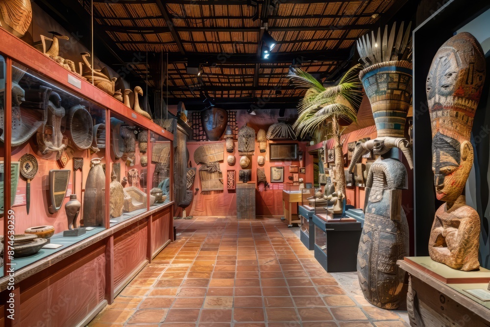 Museum of rich collection of African art and artifacts with vibrant colors Museum of rich collection of African art and artifacts with vibrant colors