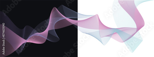 Blue Pink Undulate ribbon banner vector, Prematurity awareness, Technology abstract lines on transparent background. isolated Wave Swirl, frequency sound waves, twisted curve lines with blend effect