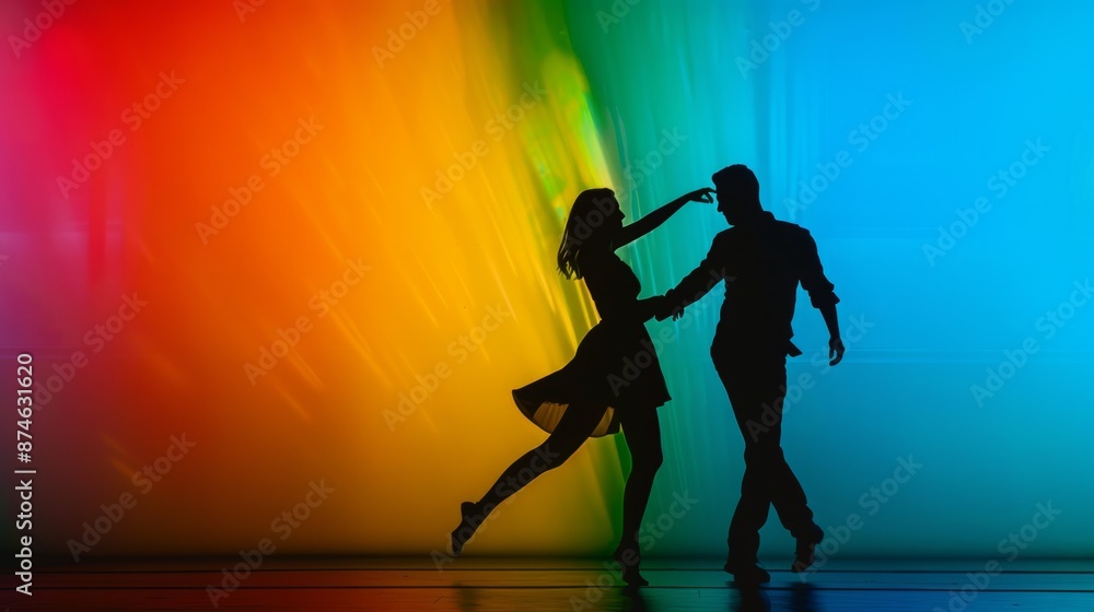 Side view silhouette of a young couple dancing generative ai Side view silhouette of a young couple dancing generative ai