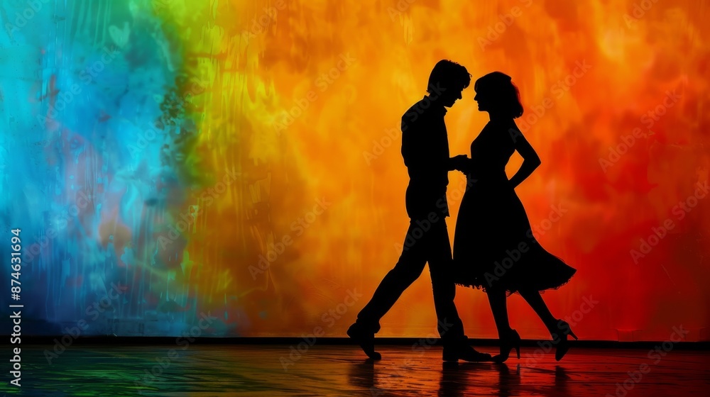 Side view silhouette of a young couple dancing generative ai Side view silhouette of a young couple dancing generative ai
