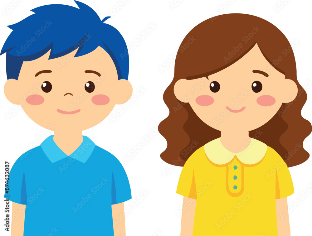 A boy and a girl are smiling at the camera A boy and a girl are smiling at the camera