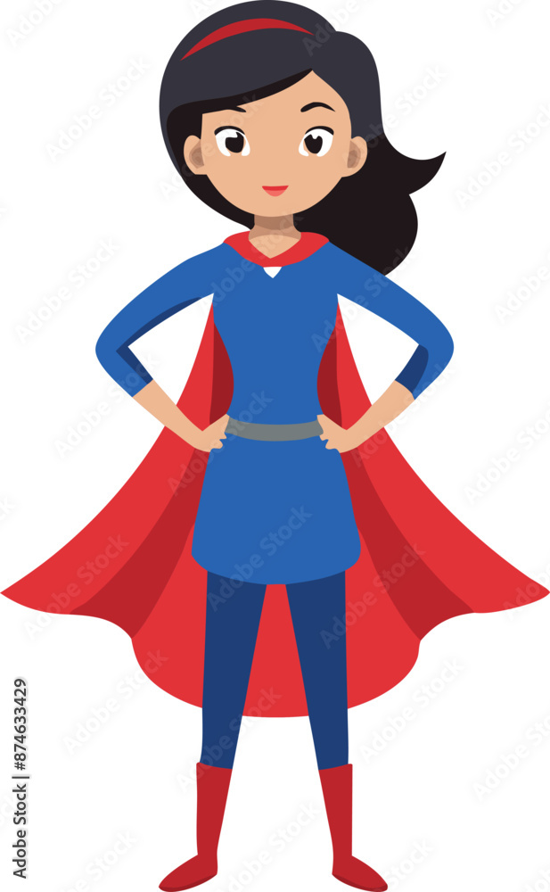 A woman in a blue and red costume with a red cape A woman in a blue and red costume with a red cape