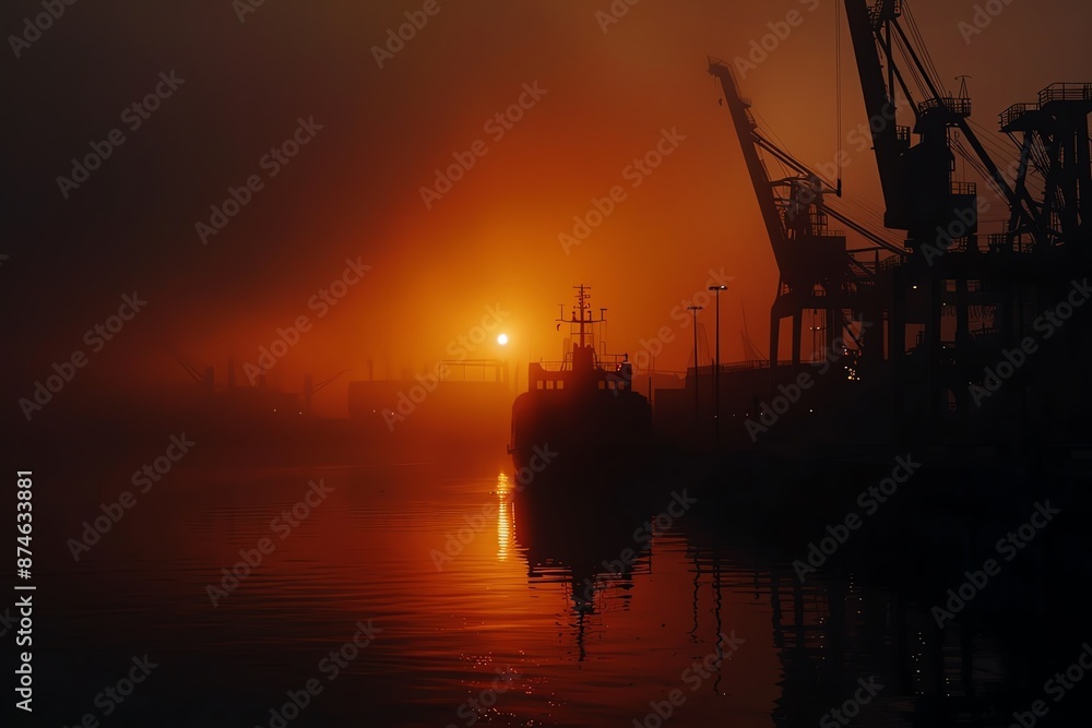 Silhouette of a port at dawn Silhouette of a port at dawn