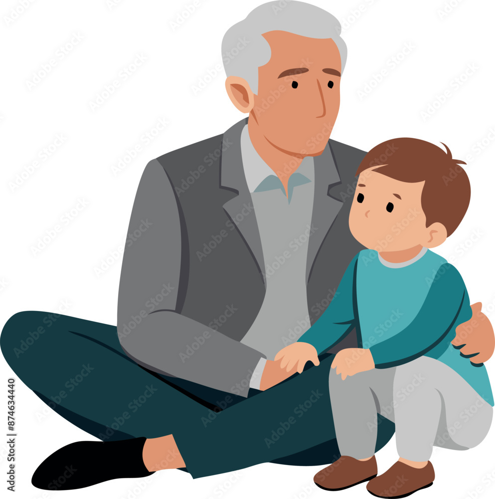Obraz premium A man and a boy are sitting on the floor