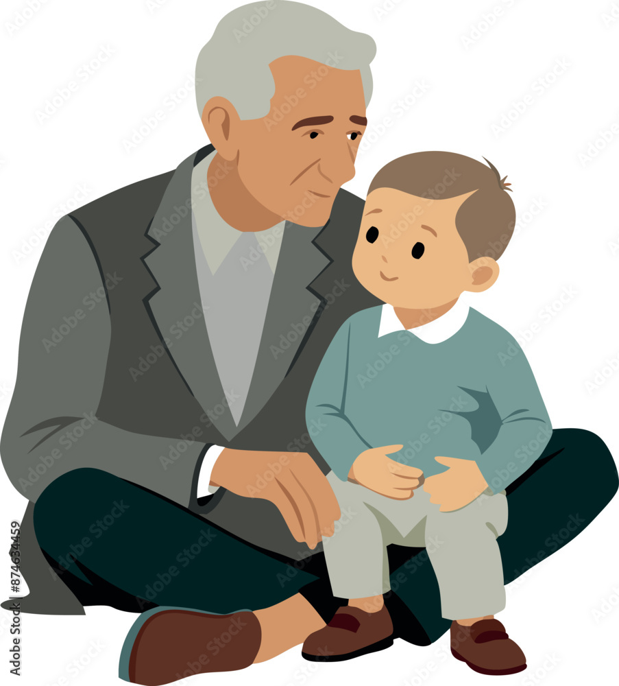 A man and a boy are sitting on the floor A man and a boy are sitting on the floor