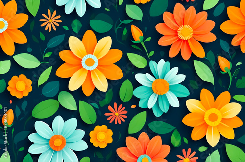Colorful Paper Flowers Seamless Pattern © Rysak