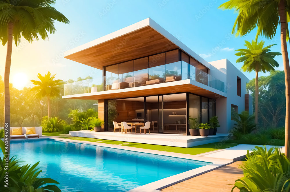 Fototapeta premium Modern Tropical Villa with Swimming Pool