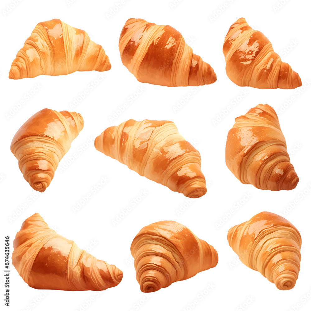 Croissant set, PNG image, isolated white object Croissant set, PNG image, isolated white object