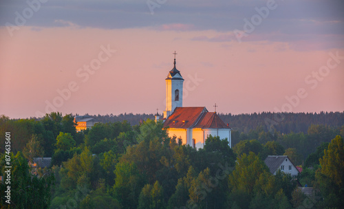 Catholic church at sunset photo