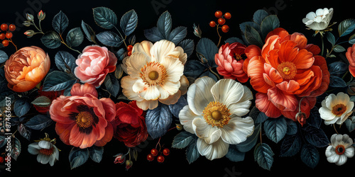 Wallpaper Mural beautiful fantasy vintage wallpaper botanical flower bunch,vintage motif for floral print digital background  Torontodigital.ca