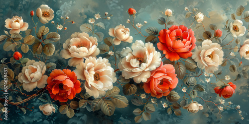 Wallpaper Mural beautiful fantasy vintage wallpaper botanical flower bunch,vintage motif for floral print digital background  Torontodigital.ca