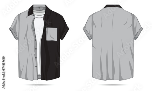 Modern two tone button down shirt mockup front and back view