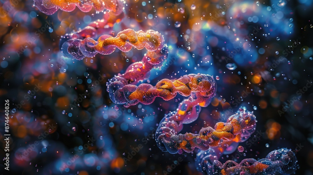 Abstract DNA Structure with Vibrant Colors and Bokeh Effect Abstract DNA Structure with Vibrant Colors and Bokeh Effect